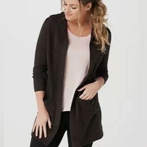 Barefoot Dreams CozyChic Lite Relaxed Hooded Cardi In Espresso